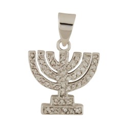 תליון חנוכייה שבעת סניפים עם זירקונים | תליוני מנורה
